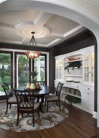 I love the contrasting colors, and love the idea of a built-in hutch.  Maybe a 2 sided hutch, with the rest of the kitchen on the other side, for easier clean up.