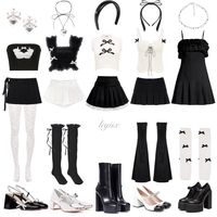 Black white silver coquette outfit group 5 kpop girl