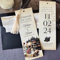 This gothic bookmark is the perfect announcement for a bookish wedding for Edgar Allan Poe fans. Includes bookmark with tassel and envelope. Add "The Raven" envelope liners - see listing below. ORDERING Choose your quantity from the drop down menu. Use the links below to add-on additional options to your order. ADD ENVELOPE LINERS: https://www.etsy.com/listing/1630800522/the-raven-envelope-liners-edgar-allan ADD ENVELOPE ADDRESSING: https://www.etsy.com/listing/662042545/envelope-addressing-add-