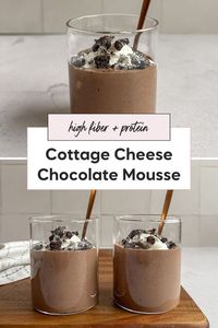 This high protein cottage cheese chocolate mousse offers a nutritious alternative to traditional desserts. It starts with cottage cheese, blended until smooth with rich chocolate, creating a texture similar to chocolate pudding but lighter. The mixture has a whipped, mousse-like consistency.