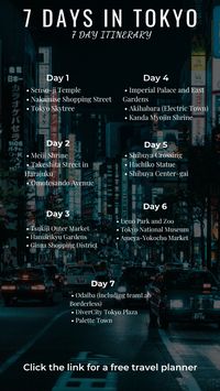 If you are going to be spending 7 days in Tokyo, here is a 7 day itinerary for Tokyo. Click the link for a free travel planner.