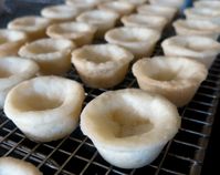 This Miniature Shortbread Tart Shells or Crust recipe is not rolled out or cut; instead, the soft pastry dough is pinched and pushed into each mold by hand.