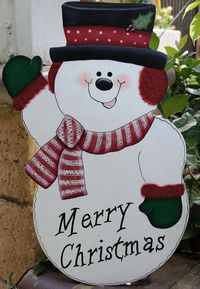 Christmas Snowman Outdoor Yard Stake Wood Winter Sign