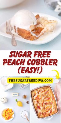 Sugar Free Peach Cobbler Recipe, a classic layered dessert featuring a layer of buttery biscuits topped with fresh peaches. No added sugar.