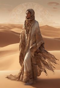 Embrace the 'Spirit of the Desert Sands' in this digital masterpiece that draws inspiration from desert cultures. The character, adorned with intricate sand-patterned garments, stands amidst the warm, earthy tones of the desert. Witness the dance of swirling sandstorms and the mystique of ancient ruins in this captivating representation of the desert spirit.