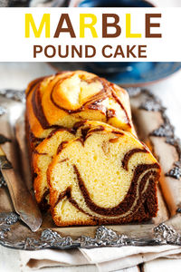 Marble Pound Cake is a deliciously moist treat that beautifully combines rich chocolate and classic vanilla cake batters. #Dessert #PoundCake #MarbleCake #Cake #MarblePoundCake