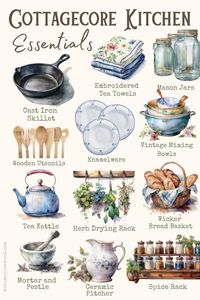 ✨ Transform your kitchen into a cozy, cottagecore haven with these must-have essentials! 🌿 From vintage mixing bowls and cast iron skillets to wooden utensils and a charming bread wicker basket, these timeless pieces will add rustic charm and natural beauty to your culinary space. Whether you're brewing tea in a classic stovetop kettle, or drying fresh herbs on a hanging rack, these items bring warmth and nostalgia to every corner of your kitchen. Perfect for those who love the simple, slow-living lifestyle. 🌸🍞🕯️ #CottagecoreKitchen #RusticLiving #CozyHome #VintageStyle #KitchenInspo