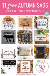 Decorate in fall hygge style with 11 free fall sign cut files including a Welcome Pumpkin SVG that is perfect for making doormats with! Design beautiful DIY autumn home decor using your Cricut or other electronic cutting machine!