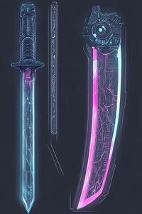 Step into the cybernetic battlefield with these Cyberpunk Energy Katanas! 🔵🔴 Designed with a holographic energy-infused blade and a high-tech cybernetic core, these swords are the perfect blend of traditional craftsmanship and futuristic technology. Whether wielded by a futuristic samurai or a neon-lit mercenary, these weapons define the next era of cyberpunk combat.  🔹 What makes them unique?  - Glowing neon energy blades with detailed circuitry - Cybernetic hilt integrating next-gen technology  Perfect for: Sci-fi RPGs, futuristic warrior concepts, and cyberpunk battle gear  💠 Follow for more futuristic weapon designs and next-gen combat inspirations! 🚀⚔️