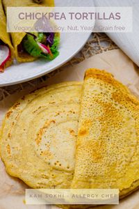 GLUTEN FREE II VEGAN II DAIRY FREE II SOY FREE II NUT FREE Delicious chickpea tortillas using only 2 ingredients. These tortillas are a great swap for wheat wraps. I use these wraps in exactly the same way.