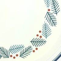 White holiday ceramic platter.  This stunning large white ceramic platter featuring a holly and berries design is by Dansk for their Christmas collection, made in Japan.  Width: 12"  Height: 2"