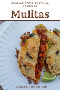 Mulitas are a Mexican dish that consist of tortillas, meat, cheese, salsa, guacamole, and several other fillings depending on personal preference. Mulitas are very similar to tacos, but instead of having one tortilla, mulitas have two tortillas. Essentially, a mulita is a tortilla sandwich. One tortilla is on the bottom, with the other on the top. #mexicanfood #mexico #recipes #mulitas #tortillas #sanwiches #amigofoods