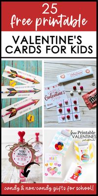 If you need some last-minute Valentines cards for kids for school, check out these cute and clever ideas! All have free printables with lots of different options – non-candy, for boys, for girls, gender-neutral and more! A perfectly sweet way to deliver Valentine's to your favorite kids! Valentine's Cards for Kids | Classroom Valentine Ideas | Classroom Valentine Treats