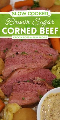 Give your classic corned beef a twist with this brown sugar corned beef and cabbage recipe from Crock Pots And Flip Flops! Try this corned beef recipe with brown sugar, apple juice, and mustard to upgrade your crock pot corned beef. The sweet and salty match is a lucky combination that is sure to please everyone! Try this recipe for St. Patrick's Day or any weeknight dinner!