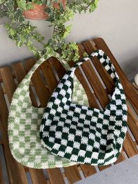 #crochet#checkered#bag#green#black#wihte