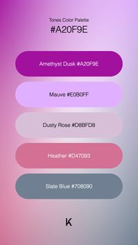 Tones Color Palette Amethyst Dusk #A20F9E · Mauve #E0B0FF · Dusty Rose #D8BFD8 · Heather #D47093 · Slate Blue #708090 · A velvety whisper of twilight, Amethyst Dusk #a20f9e shimmers with an enigmatic charm. ·  #AmethystDusk #Color #ColorPalette #DeepPlum #Hex #RoyalLavender #TwilightIndigo #VioletNight · Kid’s Pattern