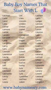 Discover lovely baby boy names that start with L. Explore a variety of traditional and contemporary names beginning with the letter L to find the perfect name for your baby boy.