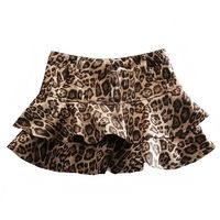 Women's Leopard Cheetah Animal Print Brown Black Layered Ruffle Low Rise Mini Skirt Skort With Pockets. Spring 2024 Chic Y2K Casual Ladies Micro Mini Skirt.