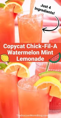 This sweet and refreshing watermelon mint lemonade is a summer staple at Chick-fil-A but you can make it at home with just 4 ingredients! This copycat recipe taste exactly like the original! Try this perfect summer recipe today!