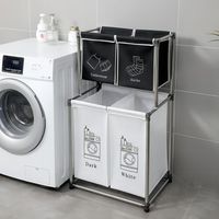 Homeika Laundry Hamper 2 Tier Laundry Sorter with 4 Removable Bags for Organizing Clothes,Laundry, White&Black SIZE AND LOAD BEARING: The size of the laundry hamper is: 22" L X 16.5" W X 34.6" H; and the size of laundry white bag is: 22"x 16.5"x 20.47"; the size of laundry black bag is: 22"x 11.8"x11.8"; Each laundry bag can hold up to 30 lbs. QUALITY CONSTRUCTION: Made of polyester fabric with fabric handles; Strong steel frame; Easy Care: Cean with a damp cloth and allow to air dry. VERTICAL S