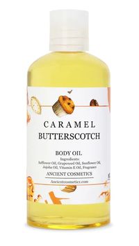 Our luxurious body oil blend is nourishing and absorbs easily into your skin. This soft and supple mouth watering oil will leave your skin feeling moisturized.   Smells Like:  Caramel Butterscotch, Warm, Sweet Size: 7.5 oz  Directions: Pour in the palm of your hand and distribute evenly over your whole body after the s