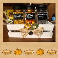 Getting my fall cocoa bar ready. Purchased the jars & added labels. Also, got the little white crate added the leaves & bow. All purchased from Hobby Lobby. Turned out cute. #hobbylobbydecor #fall #hotcocoabar