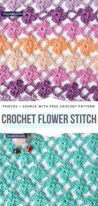 Crochet Flower Stitch Free Pattern Rows of blooming flowers will be a beautiful decoration.