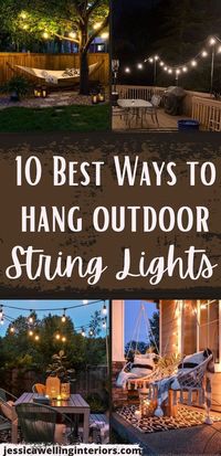 How to hang string lights outdoor on patio or deck. Learn how to hang string lights over your deck, patio, or backyard with these string light ideas and step-by-step tutorials.