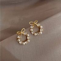 New Wreath And Bow Earrings Zircon And Faux Pearl Post Back Holiday Christmas Feminine Minimalist Aesthetic