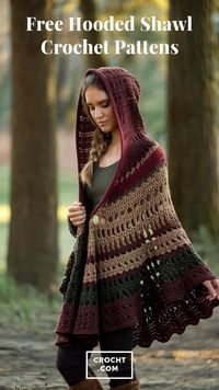 Make a beautiful hooded shawl with these free crochet patterns. A must-have for combining warmth and elegance in one garment.