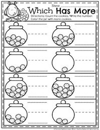 Comparing Numbers worksheets for kindergarten - Which has More cookies