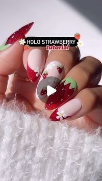 Jeanette Flores on Instagram: "🍓Easy strawberry nail art tutorial 🍓
Save & Share this cute red holo sparkle nail look for summer inspo ❤️💅🏽

FOLLOW for more tutorials 

Using @daily_charme (code: JEN10)
•311 Rose Claire 
•H65 Dorothy
•701 Garden Party
•002 Perfect White

#dailycharme #diynails #easynailart #howto  #holonails #holographicnails #easynails #beenails #uñas #nailvideos #nailarttutorial #tutorial #nailsofinstagram #instagramnails #nailinspo #summernails #summernails2024 #strawberrynails #summerstyle"