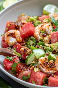 Spicy Watermelon Salad with Shrimp - Wine a Little, Cook a Lot