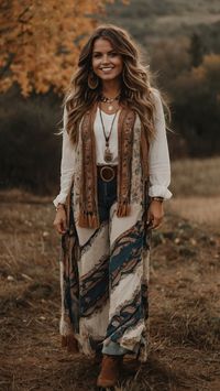 Discover a trendy Boho Fall Outfit that embodies the perfect fusion of Hippie Western Casual and Midsize fashion for 2024 This Witchy Size-Cute 2023 ensemble exudes an Edgy and Womanly appeal serving as inspiration for Dark and Hippie Bohemian style lovers Get ideas for your wardrobe transformation