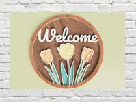 Spring Laser Cut File - Round Tulip Welcome Sign Digital multilayer file ( 6 layers), Spring decor, specially prepared for laser cutting, paper cutting, cricut, CNC router, as well as other cutting machines. Dimensions : W - 300 mm; H - 300 mm Included file types - Ai, PDF, EPS, DXF, SVG, DWG You can easily increase the size of this design, but please consider thin elements if you're reducing it. If you are planning on painting the layers- do so before gluing them together.