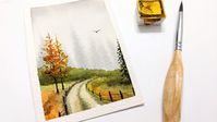 Watercolor COUNTRY ROAD in Autumn » Easy watercolour fall landscape painting tutorial for beginners