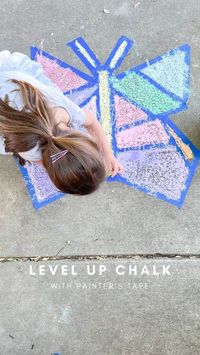 Nichole | Sensory Play Maker on Instagram: "Level up chalk art with painter’s tape to make mosaics. It’s pretty every time! Have you tried it? The Explorer deck from @theplaycard_co is full of simple & fun play ideas like this one - perfect for keeping your kids busy all summer long. ✨ Use code LITTLES10 for a discount ✨ #simpleplayideas #summerfun #summeractivitiesforkids #kidscrafts101 #craftsforkids #chalkart #crayola #momhacks #theplaycard #playbasedlearning #learningthroughplay #funin