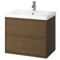 ÄNGSJÖN / ORRSJÖN sink cab w drawers/sink/tap, brown oak effect, 79x55x70 cm (31x213/4x275/8") ÄNGSJÖN bathroom furniture has a modern appeal with minimal details so you can start each day with a clean slate. This combo has 2 spacious drawers and room on the sink for toothbrush and soap.