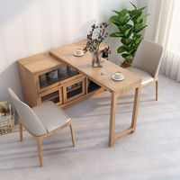 Solid Wood Folding Dining Table Sideboard Cabinet Integrated Foldable Retractable Bar Cabinet Small