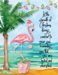 I have lived in Florida for over 30 years of my life so this is my favorite Free Printable! I love the flamingo and tropical trees, along with the string of lights and cool Christmas saying!