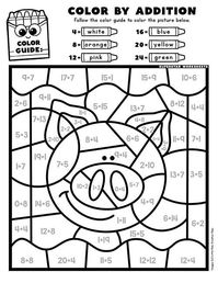 Free Addition Color By Number worksheets are perfect for your first-grade students. They will color, add, count, and more when they use these pages. #printables #firstgrademath #colorbynumber #addition #colorbyaddition #coloringmath #mathworksheets #free