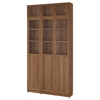 BILLY / OXBERG bookcase w hght ext ut/pnl/glss drs, brown walnut effect/clear glass, 471/4x113/4x931/4"