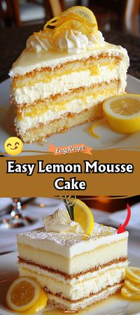 Light and refreshing, Lemon Mousse Cake offers layers of airy lemon mousse sandwiched between delicate cake, topped with a light lemon glaze. It's the perfect dessert for those who love a zesty, vibrant treat that balances sweetness with tartness. #LemonMousseCake #RefreshingDessert #CitrusDelight