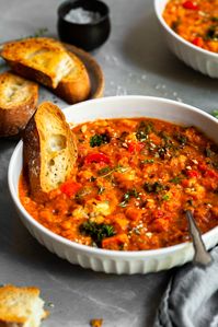 Roasted Garlic Vegetable Stew with Red Lentils and Tomatoes