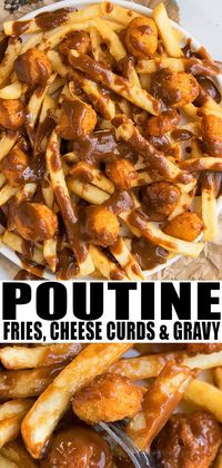 HOMEMADE POUTINE RECIPE- Quick, easy, loaded with French fries, cheese curds and brown gravy. Originated in Canada and the perfect game day food. From CakeWhiz.com {Ad} #poutine #gravy #cheese #cheesecurds #fries #frenchfries #gameday #gamedayfood #recipes #food #recipeoftheday