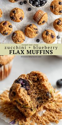 These flax muffins are not only full of fiber + protein from ground flax + Greek yogurt, but they are delightfully moist + tender thanks to the addition of grated zucchini and juicy blueberries. Mixed up in one mixing bowl + baking up in just 20 minutes, these hearty zucchini blueberry muffins make for a delicious breakfast or nutrient dense snack.