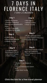 If you will be spending 7 days in Florence, here is a 7 day itinerary for Florence. click the link for a free travel planner.