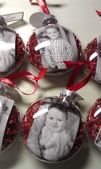 I did this a few years ago with my son's school picture. We also wrote on the back side of the ornament the year and his age. Grandparents loved them. I copied the picture on to sort of heavy weight paper, you have to roll the picture to get it in the glass ball. Chop sticks come in handy for this process. You can use any kind of glass ball.