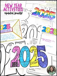 New Year Activities for 2025--Updated Yearly! My New Year's Activities pack is updated yearly and includes creative prompts and one-pagers for resolutions, goals, poems, growth mindset, creative activities, a scavenger hunt, and print-and-go pages as well as interactive notebook activities to promote critical thinking and a growth mindset.