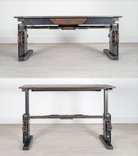 Boasting an industrial design, the desk is available in different heights and this one measures 5 feet long, 2 feet wide, and 2 feet high. Usually, height adjustable desks come with power buttons for easy height adjustment. But to keep that Steampunk element alive, designers have integrated two valves on its legs for height adjustment function.